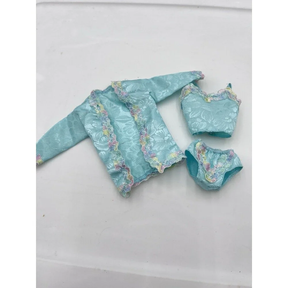 Barbie Fancy Frills Teal Robe/ Panties And Top/Nightwear Lingerie